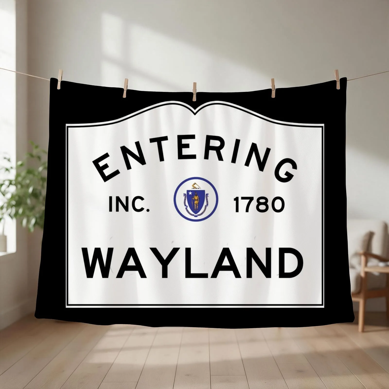 Entering Wayland Massachusetts - Commonwealth of Massachusetts Road Sign Throw Blanket Stuffeds Quilt warm winter Blankets