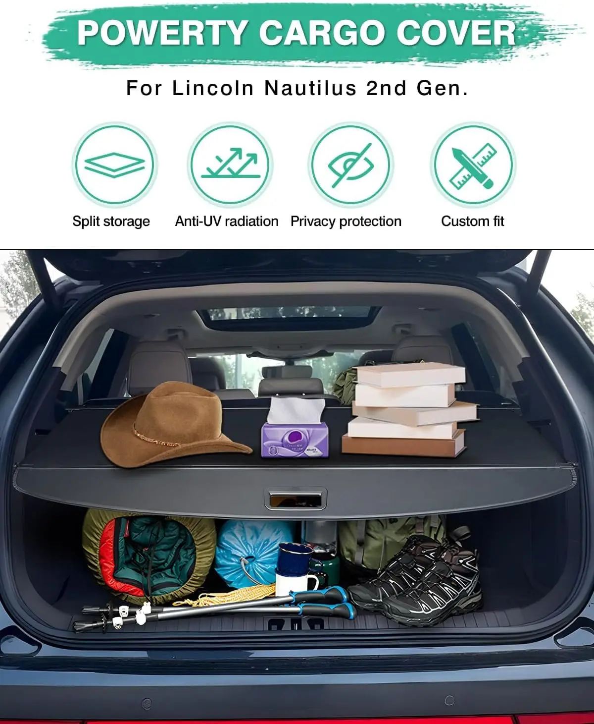 

Rear Cargo Cover for 2024 2025 Lincoln Nautilus Accessories, Trunk Cover Luggage Cover Retractable Trunk Shielding Shade Cargo