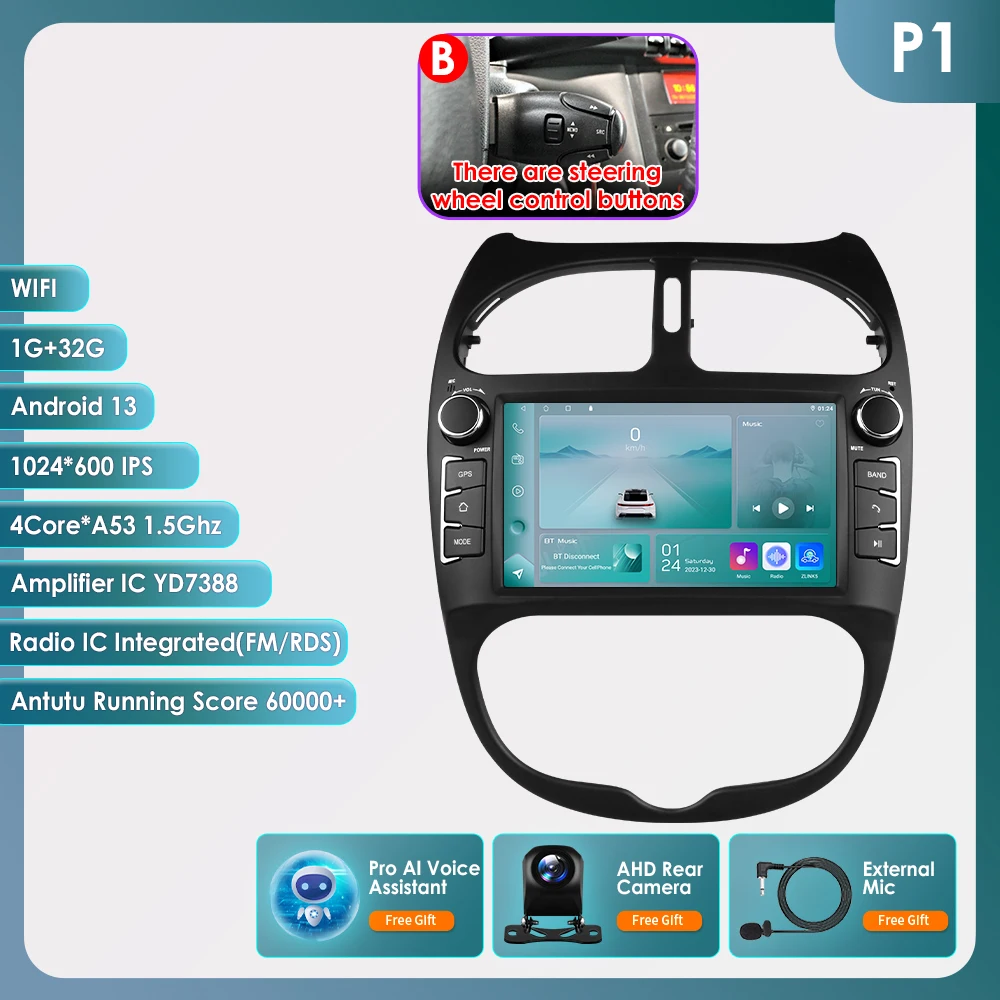 Hizpo 7 inch 2Din Android Autoradio Voor Peugeot 206 206CC 206SW 2000-2008 Multimedia Speler navigatie GPS Carplay 4G DSP RDS BT