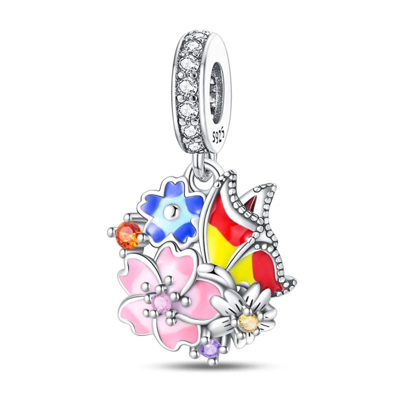 

Charms Hot Sales 925 Silver Bouquet Romantic Flower Language Theme Beads Fit Pan Original Bracelets DIY Gifts Fine Jewelry