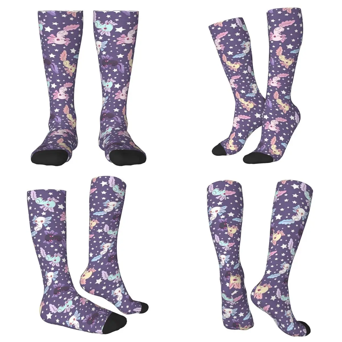 

Всесезонные сиреневые носки с кавайным рисунком аксолотля, носки в стиле Харадзюку, модные чулки для мужчин и женщин