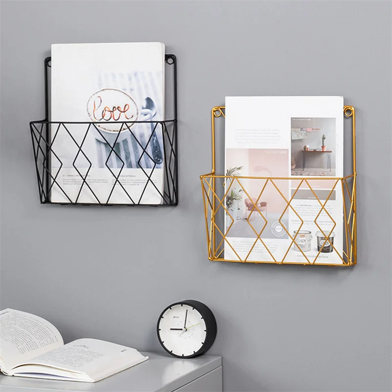 Metal Wall Mounted Magazines Newspaper Storage Rack for Home Office Books Newspapers Files Folder Desktop Tabletop Display Stand