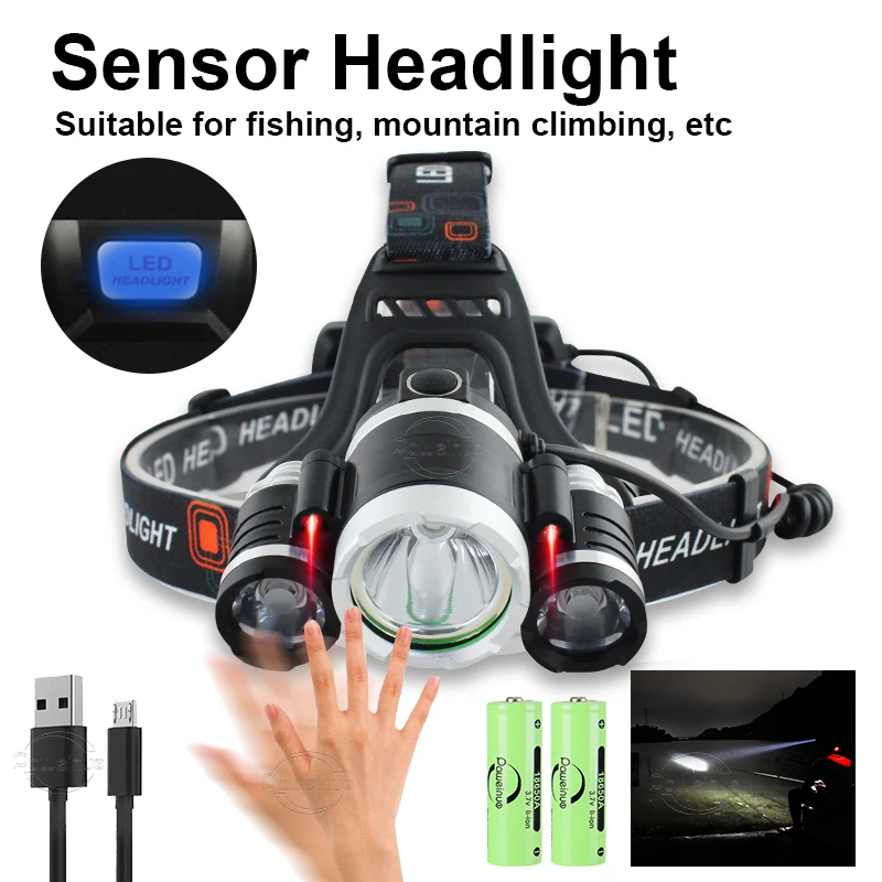 3000LM Powerful T6 Led Headlight COB LED Head Lamp Fishing USB Rechargeable Headlamp 18650 Battery Waterproof Hunting Camping