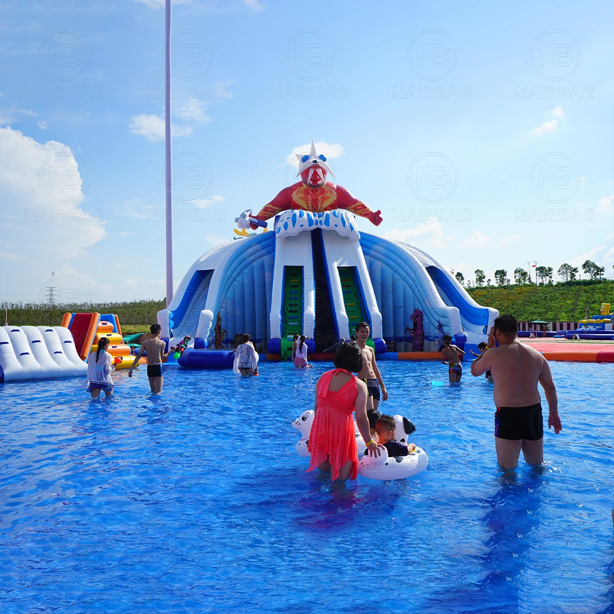 Outdoor Ground Inflatable Swimming Pool With Water Slide Aqua Park, Land Inflatable Water Slide With Pool Water Pool For Kids