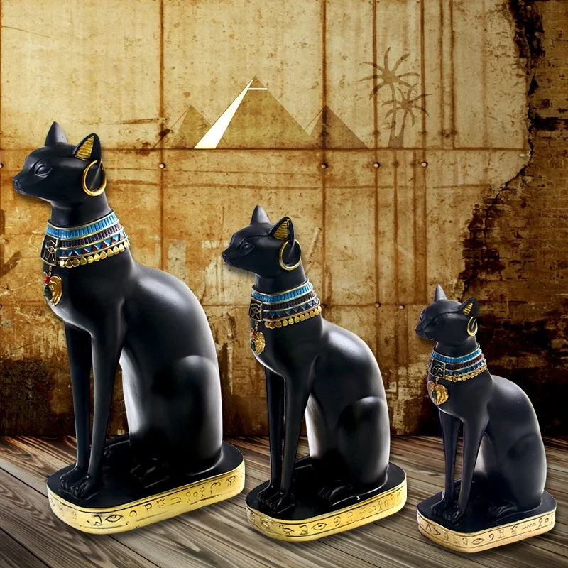 Resin Egyptian Cat Bastet Figurine Anime Egyptian Goddess Statue Sculpture Home Bar Office Desktop Decoration