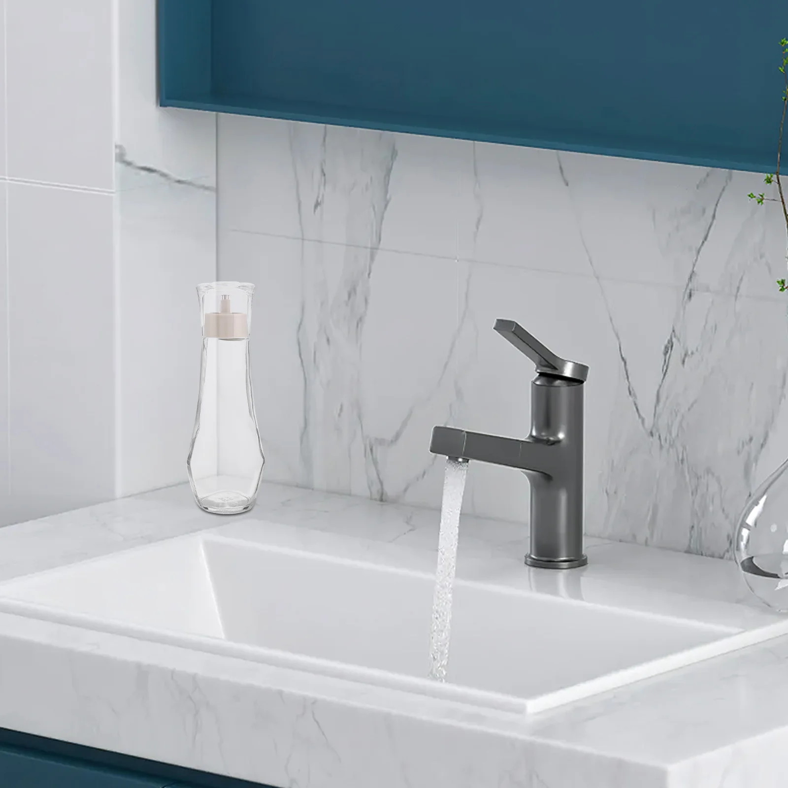 

2Pcs 8.8 Oz Glass Mouthwash Dispenser Countertop Safe Material Stylish Bathroom Decor Refillable Decanter Handwash Dispenser