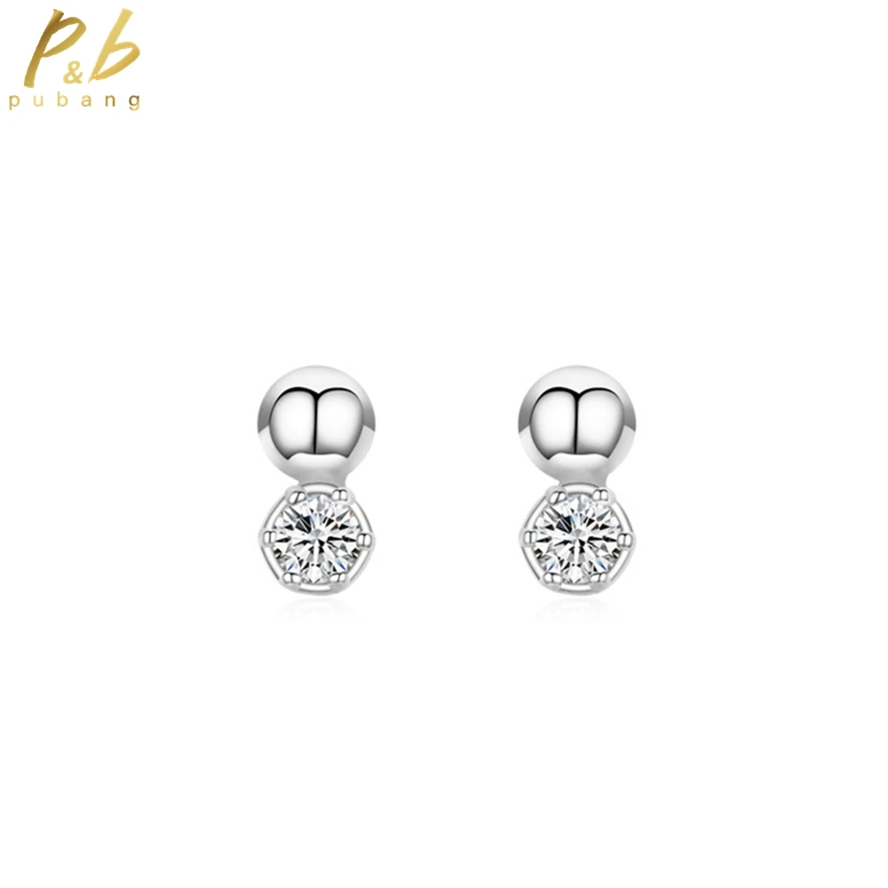 

PuBang Fine Jewelry 100% 925 Sterling Silver VVS Gem High Carbon Diamond Simple Stud Earrings for Women Party Gift Drop Shipping