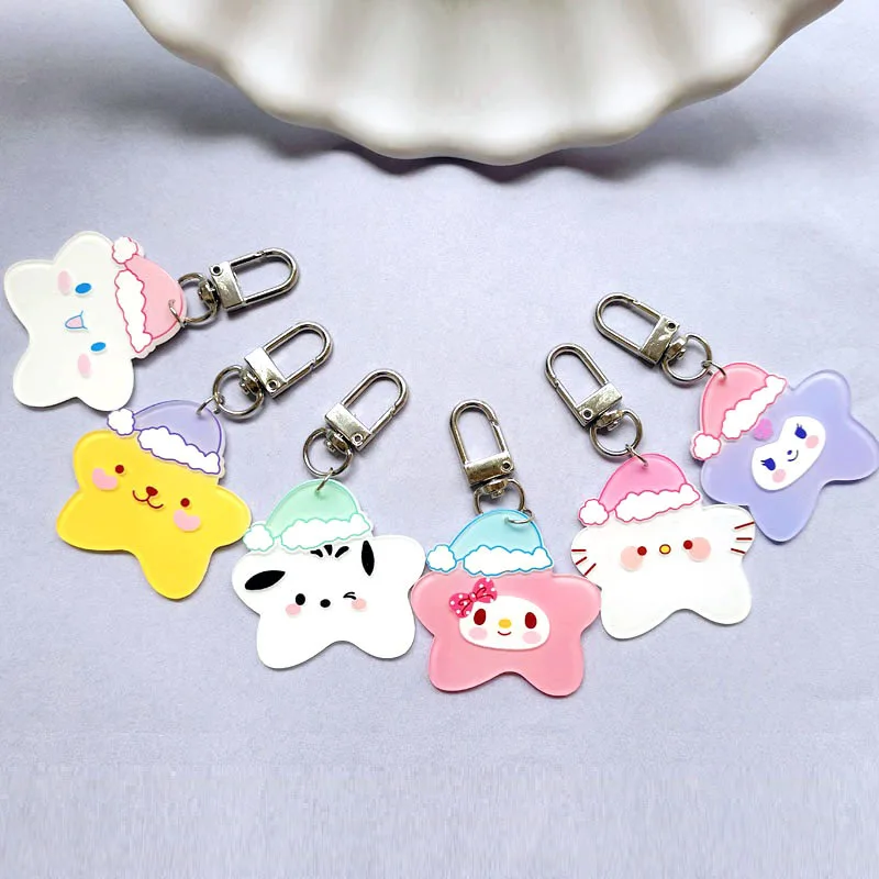 Kawaii Sanrio Cartoon Sleeping Stars Series Keychain Cute Pochacco Kuromi Card Kiddie Fun Backpack Pendant Car Keyring Ornaments