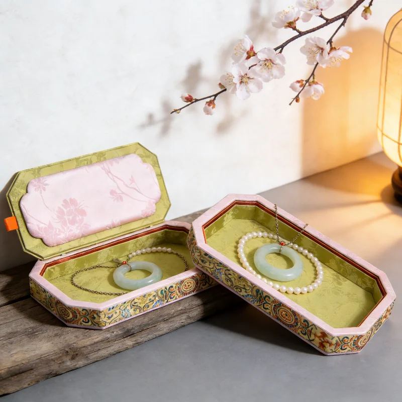 Palace Style Jewelry Display Tray with Lid, Artistic Antique Display Case for Jade & Gemstone Collection, Ring Bracelet Showcase