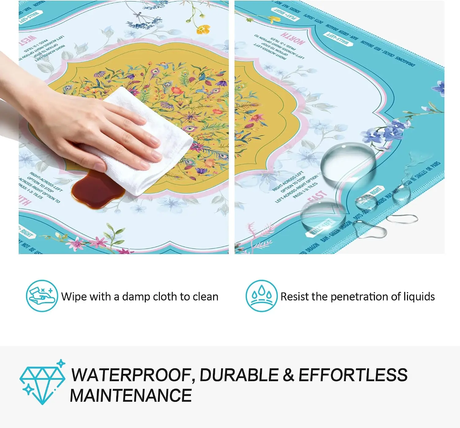 31.5x31.5 Inch Mahjong Mat Non Slip Waterproof Quiet Foldable Game Pad For American Mahjong Turquoise