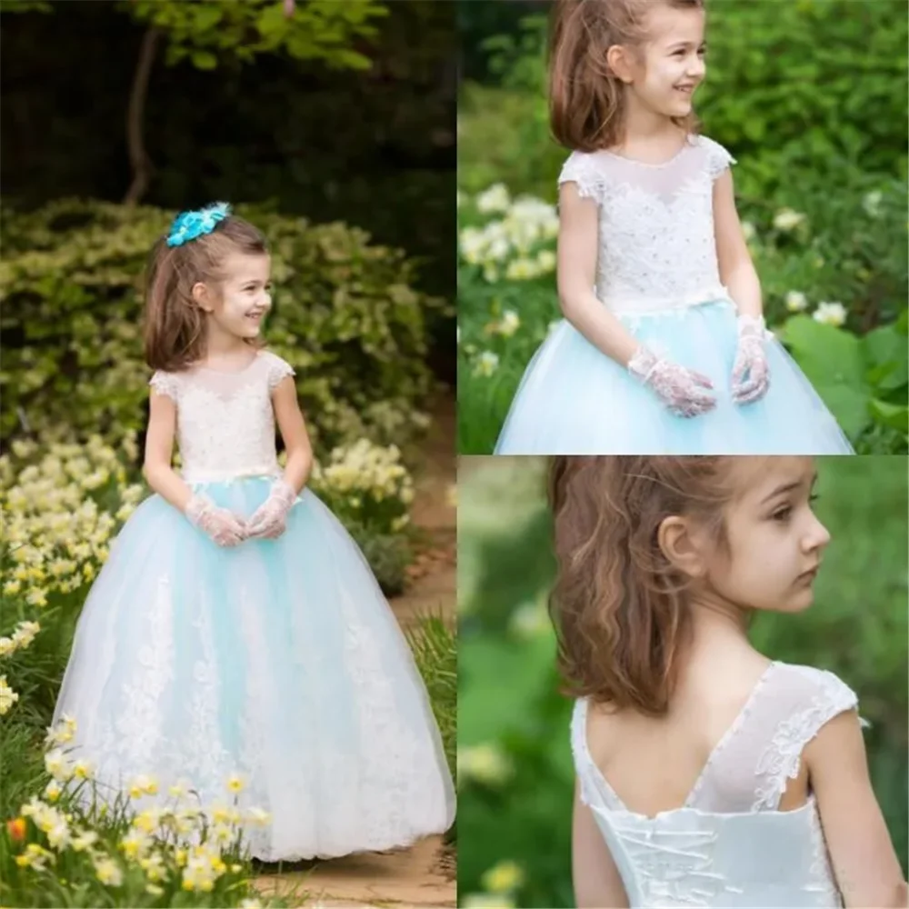 

Summer Cool Sleeveless Loose Tulle Lace Flower Girl Dress Princess Ball First Communion Dresses Kids Surprise Birthday Present