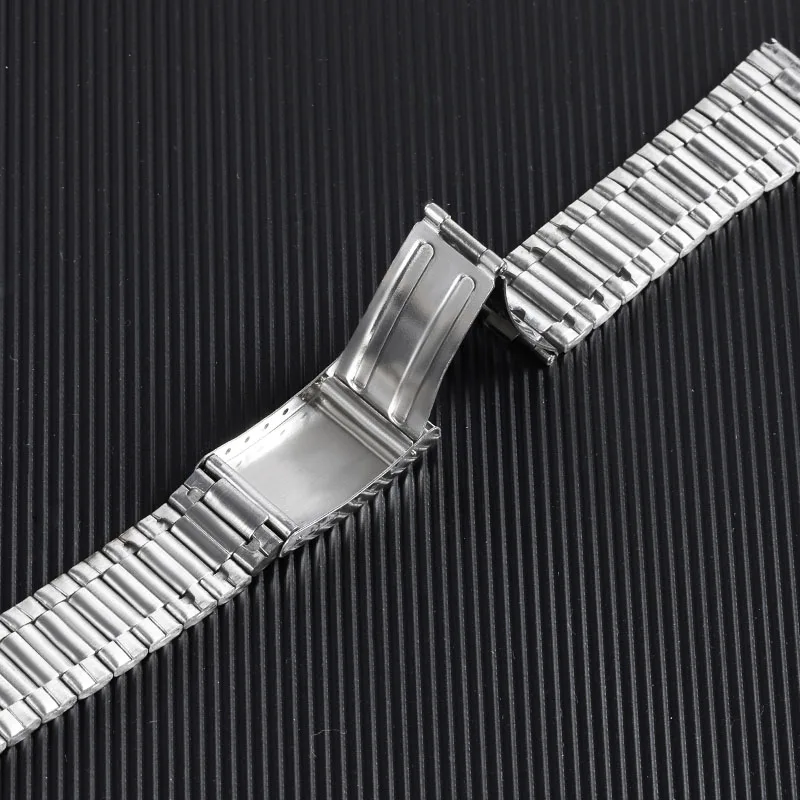 Silver Gold Metal Folding Buckle Stainless Steel Piece Watch Band 12mm 14mm 18mm 20mm Strap Wrist Bracelet 3 Beads Replacement