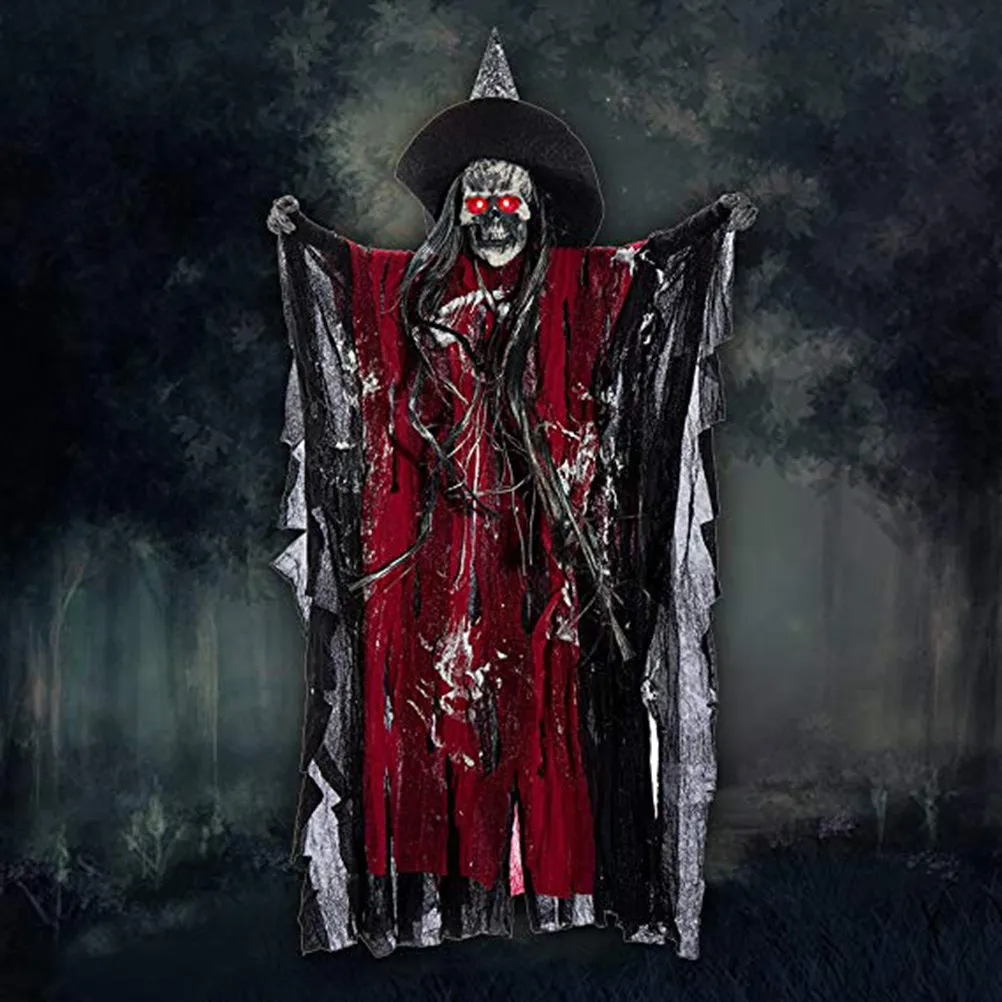 1Pcs Voice-Activated Hanging Ghost Scary Halloween Prop with Moving Wings Flashing Haunted Decorations Halloween