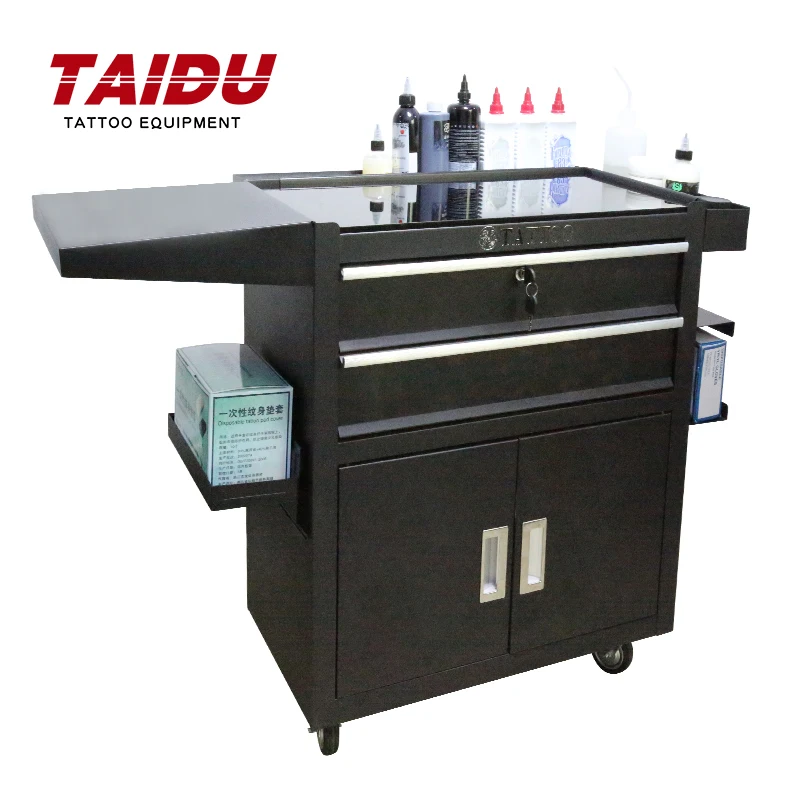 TAIDU Tattoo Tool Cart With Two Darwers Tattoo Tool Box Work Station With Universal Wheel Steel Tattoo Toolbox Tattoo Equipment