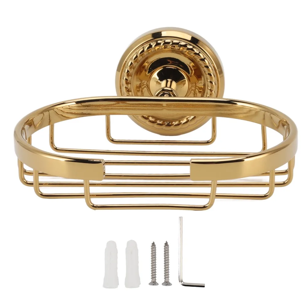 

Durable Copper Soap Holder Golden Polished Finish Soap Basket Twist Design Screw Installation Soap Dish Space Saving