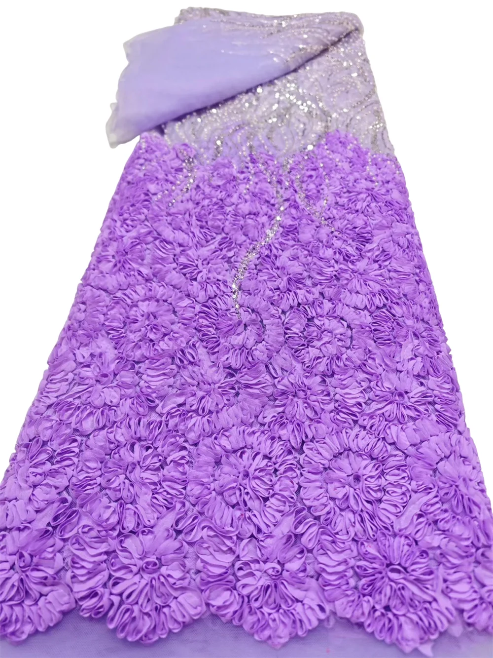 

Luxury African 3D Flower Fabric 5 Yards High Quality Sequins Embroidered French Nigeria Beaded Net Lace Fabric For Wedding Party