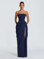 Solid Sexy Pleated Strapless Dress Women Chic Off-shoulder Backless High Waist Split Maxi Dresses 2026 New Evening Party Gown - Image 4