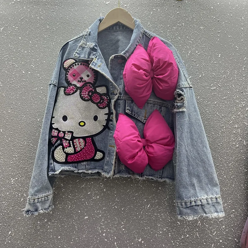 Imagem -02 - Miniso Hello Kitty dos Desenhos Animados Denim Jaqueta Feminina Primavera Outono Sanrio Anime 2024 Novo Cabolsa Elegante