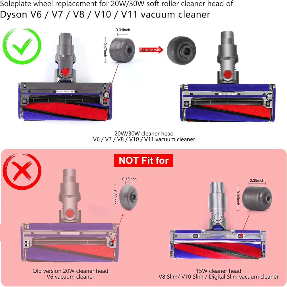 Plush Strips And Soleplate Wheels for Dyson V6 V7 V8 V10 V11 V15 Soft Roller Cleaner Head Strips Felt Strips Replacement Parts