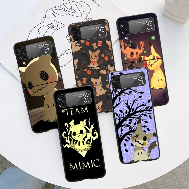 Case For Samsung Galaxy Z Flip 4 3 5G Black Hard PC Luxury Bumper ZFlip3 Fashion Fall Prevention Phone Cover Mimikyu Pokemon Sac