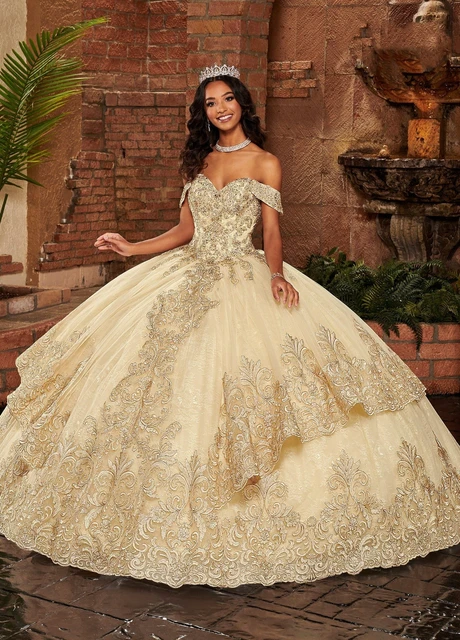 Vestidos de Quinceanera de Charro champan vestido de baile escote Corazon apliques de tul vestidos de dulce mexicano hinchado 16 15 anos AliExpress
