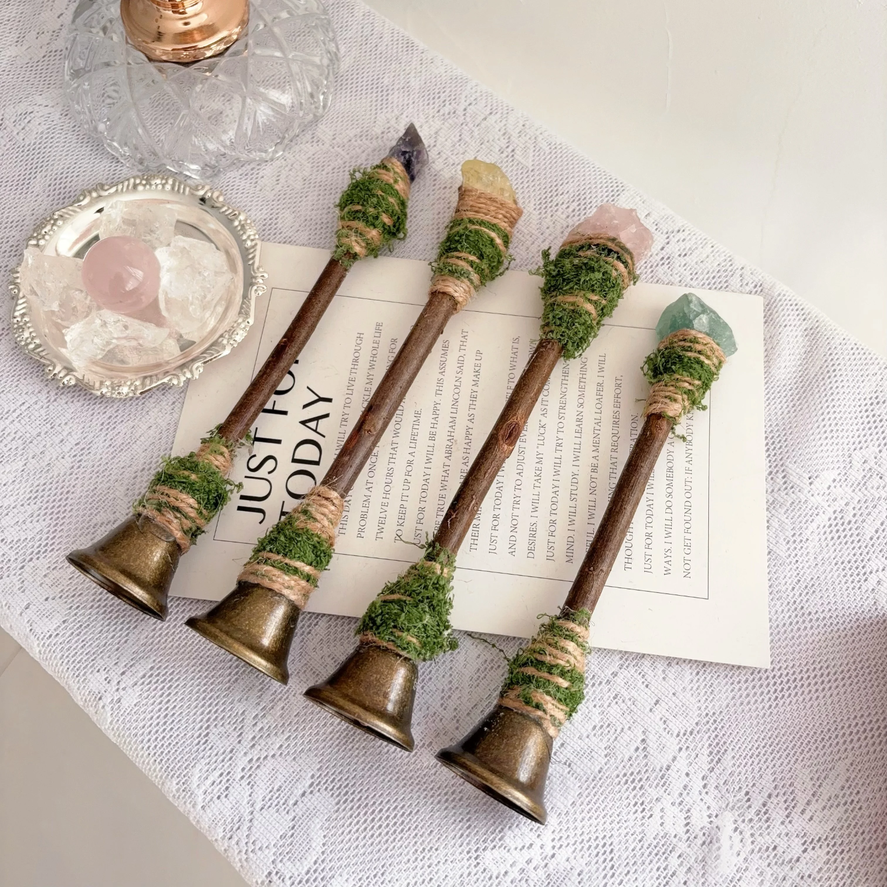 Crystal Awakening Bell Natural Stone Scepter Ornament Raw Crystal Gift for Friends