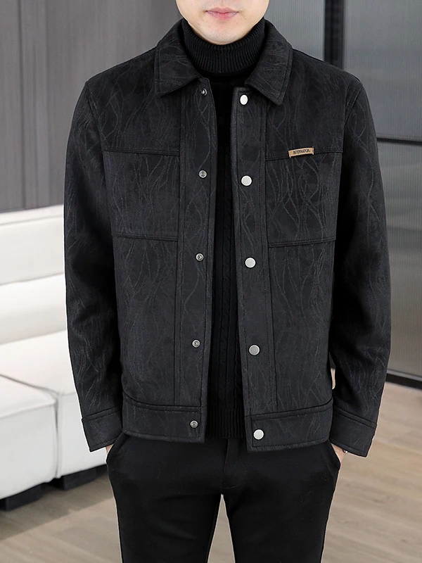 

Весенне-осенняя мужская повседневная замшевая куртка, модная рабочая одежда, пальто с отложным воротником, подставка из полиэфирного волокна