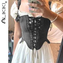 Vintage Corset Bustier Lace-up Crop Top Women Cut Out Sexy Lace Up Bandage Sleeveless Tank Tops Fairy Princess Cosplay Costumes