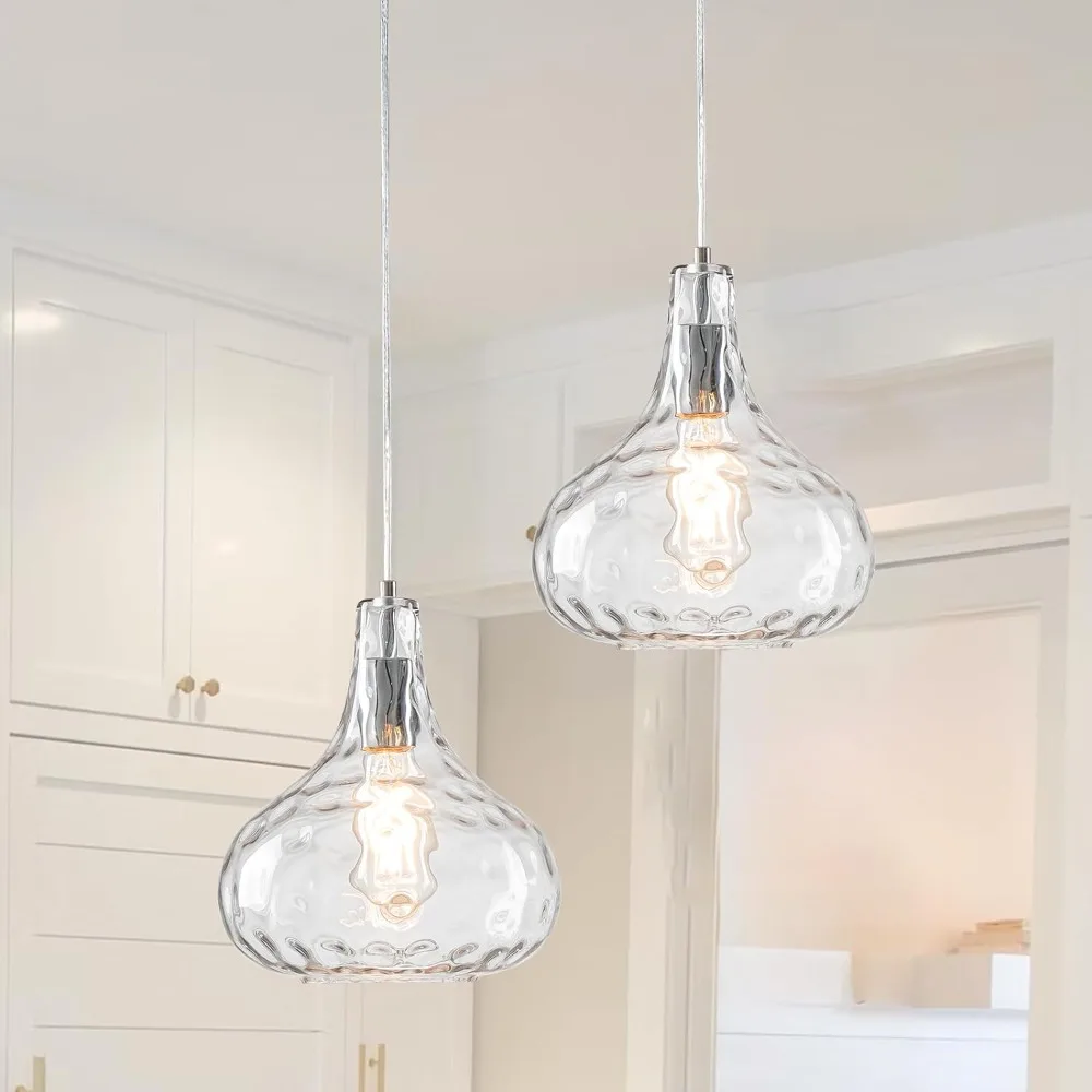 

Hammered Clear Chandelier, Adjustable Glass Light Ceiling Fixtures for Hallway, Kitchen Sink, Dining Room, Living Room 2-Pack