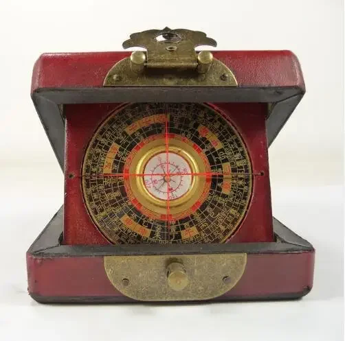 handwork old china wood usable compass with box paint dragon phoenix Boxes metal handicraft