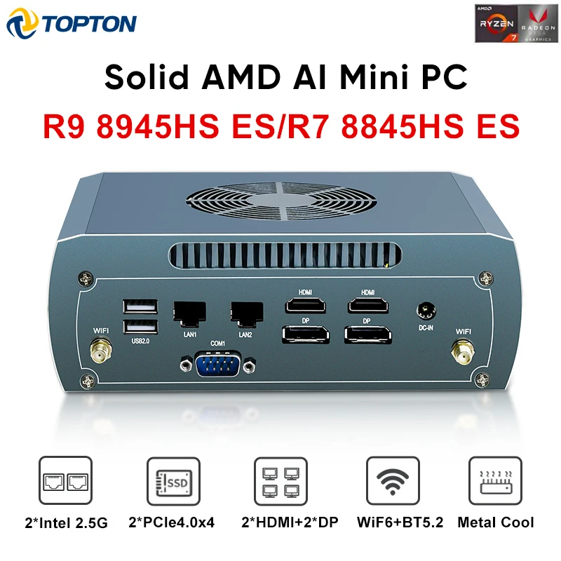 Mini PC Topton Solid FU03 com AMD Ryzen 9 8945HS ES, 2*Intel 2.5G