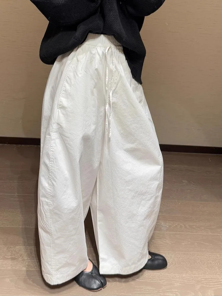 Casual White Buet Pants Women's Spring Summer Loose Thin Elastic Waist Sun Protection Wide Leg Long Trousers Japanese Sle