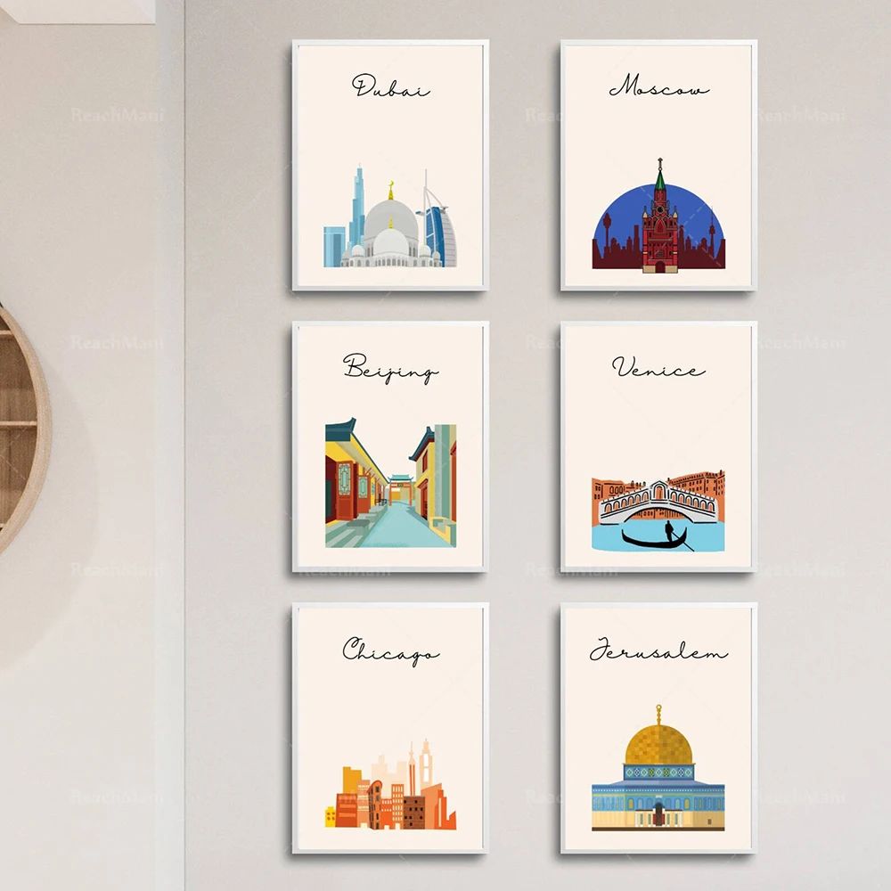 city travel poster, world print, travel wall art, dubai, venice, beijing, moscow, chicago, jerusalem, country poster, flag