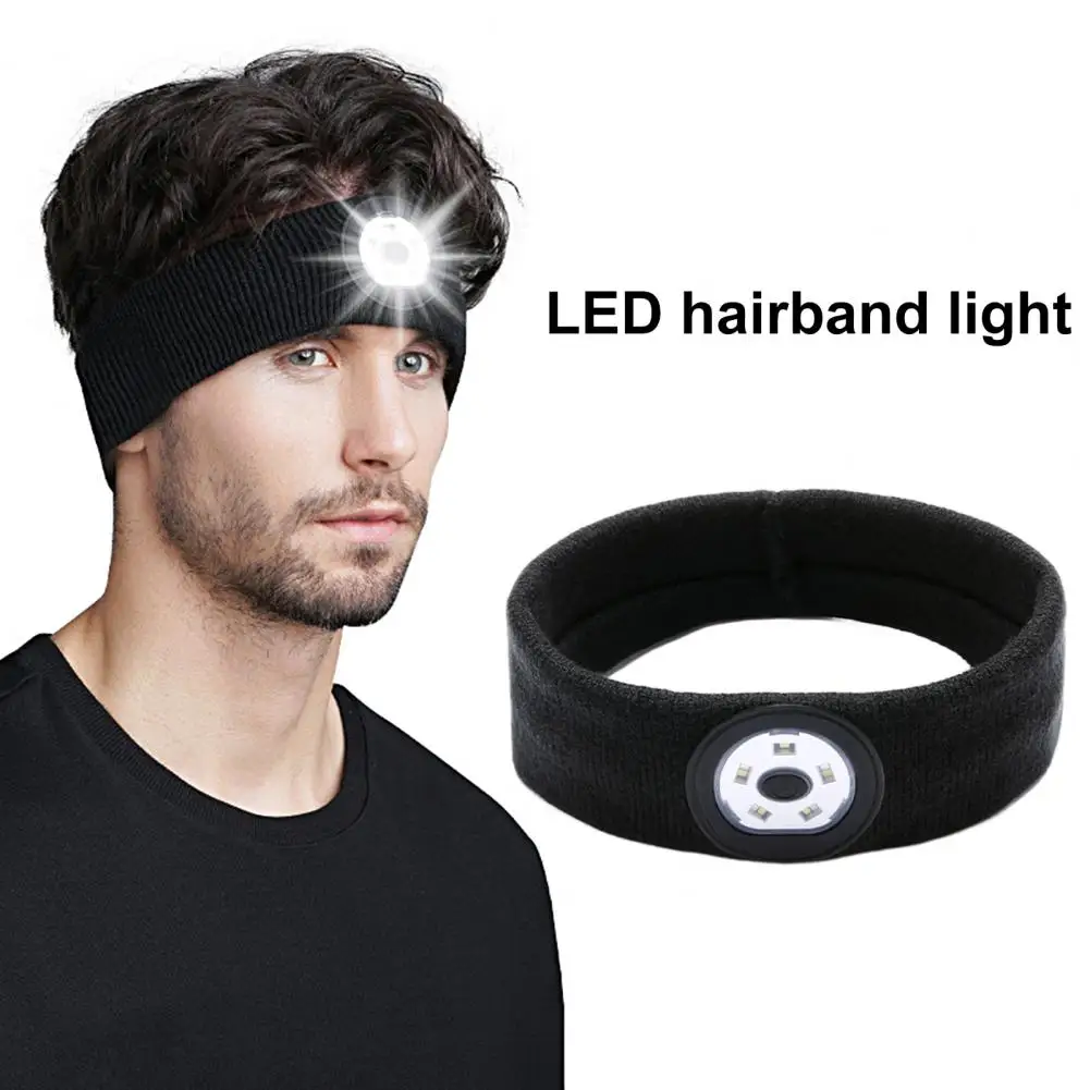 Lint-free  Practical Stretchy LED Flashlight Fitness Headband Headwear Sweat Headband Non-Slip   for Outdoor