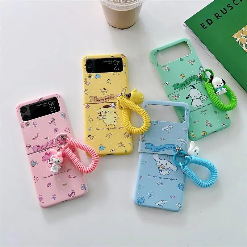 

НОВЫЙ Sanrio My Melody Cinnamoroll почтовый мультяшный милый подходит для Samsung Galaxy Zflip3 чехол для телефона Zflip4 с браслетом