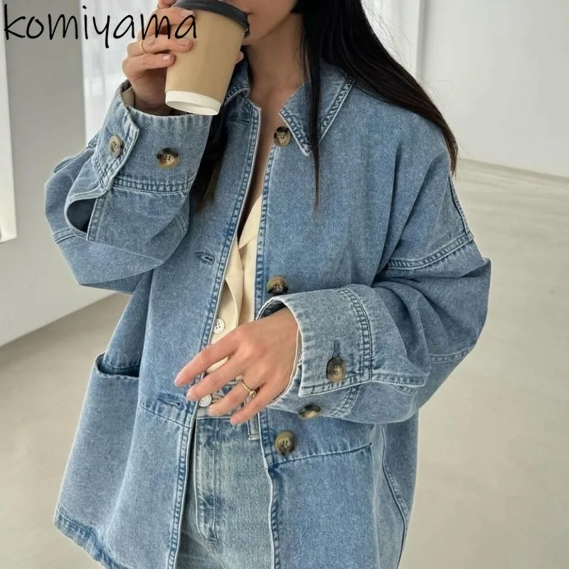 Single Breasted Woman Jackets Japan Denim Ropa Mujer Long Sleeve Chaqueta Mujeres Loose Coats Spring Turn Down Collar Clothes