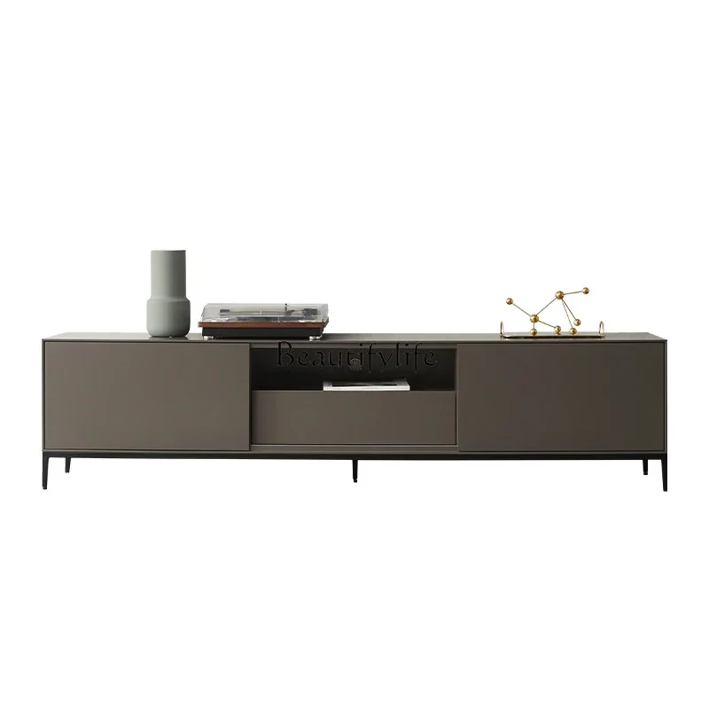 

Italian minimalist Nordic advanced gray paint simple modern light luxury style sliding door TV cabinet