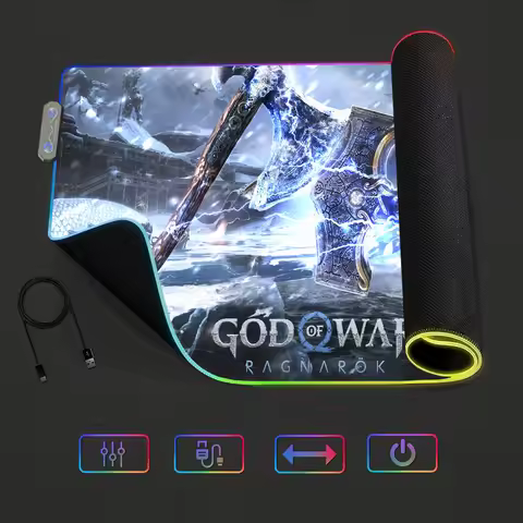 Mousepads Mat Gaming God MousePad War LED Table Pads of Backlit Rubber Desktop XXL RGB Desk Game Micro USB