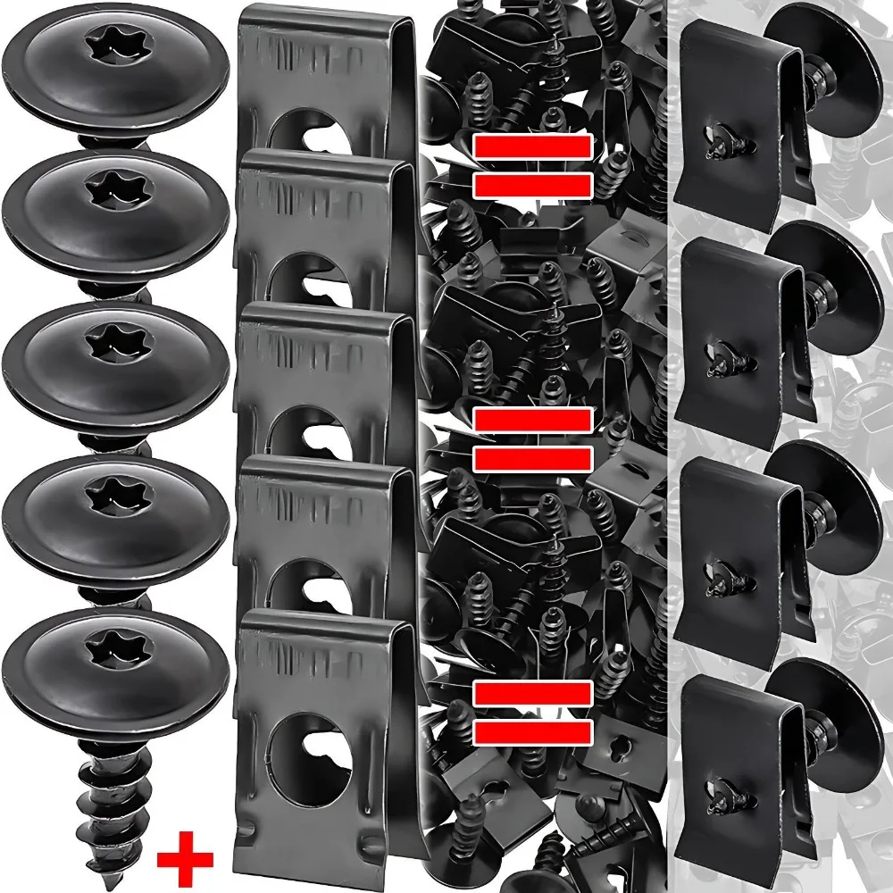 200/20pcs Self Tapping Screw Metal Fastener Clip for Car Motorcycle U-Type Clip with Screw Anti-rust Protection Clip Screw M4 M5