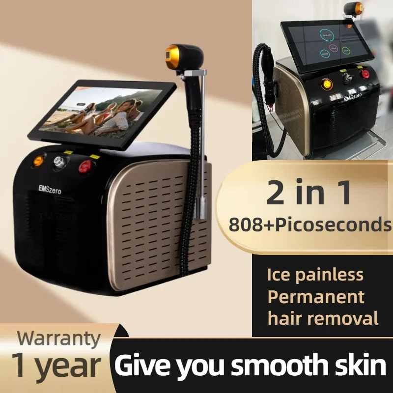 2-in-1 เลเซอร์ไดโอด Picosecond 808nm เครื่องกําจัดขน 3 ความยาวคลื่น Tattoo Removal เลเซอร์อุปกรณ์ 755nm808nm1064nm