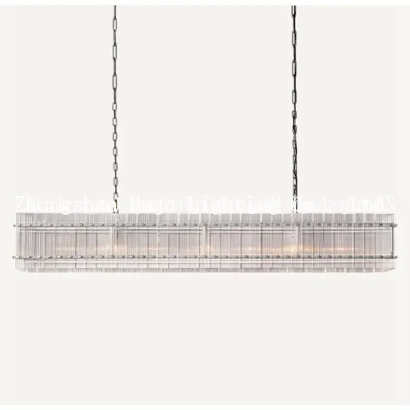 Modern Vintage Brass Chandelier Hanging Lights Kitchen Island Rectangular Glass Lamp Pendant Lights