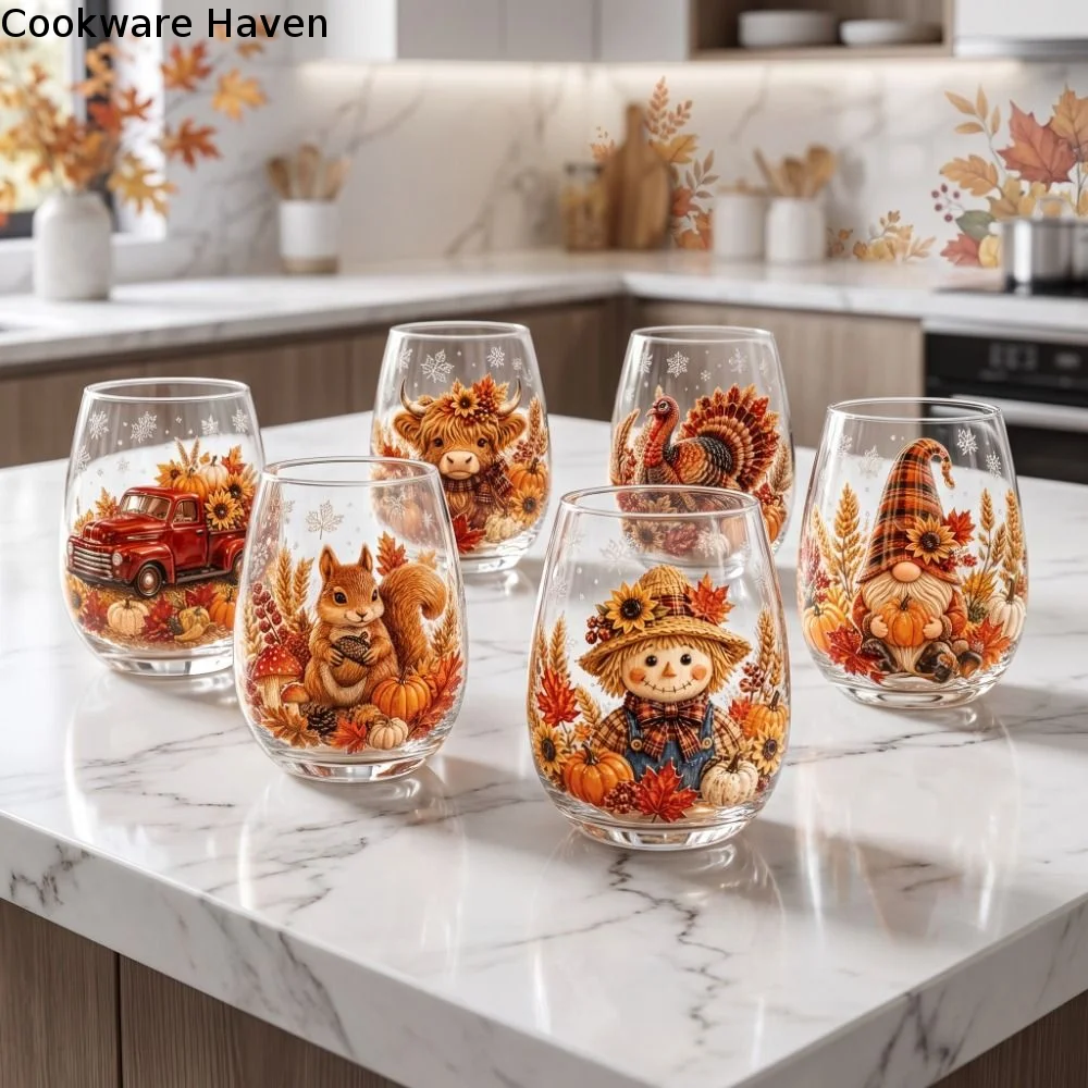 2D Print Christmas Wine Glass Elf Snowflake Christmas Art Cup Animal Thanksgiving Clear Stemless Glass Holiday Gifts