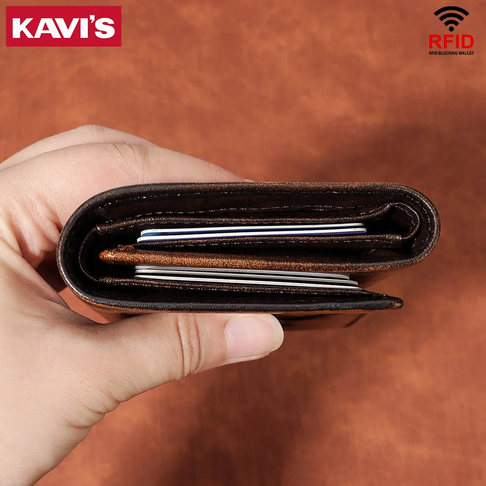 Real Leather Wallet for Men Genuine Leather Rfid BlockingTrifold Card Holder Purse Short Multi Function Biker Chain Money Bag