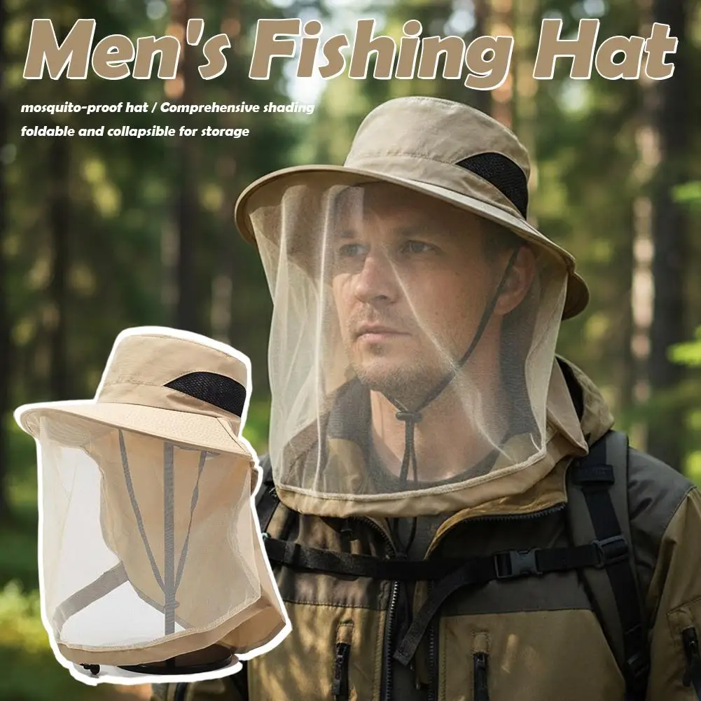 Moskitonetz-Sonnenhut für Männer und Frauen, UV-Schutz, breiter Rand, Fischerhut mit Netz, verstellbarer Kinnriemen für Angeln, Wandern, Gartenarbeit