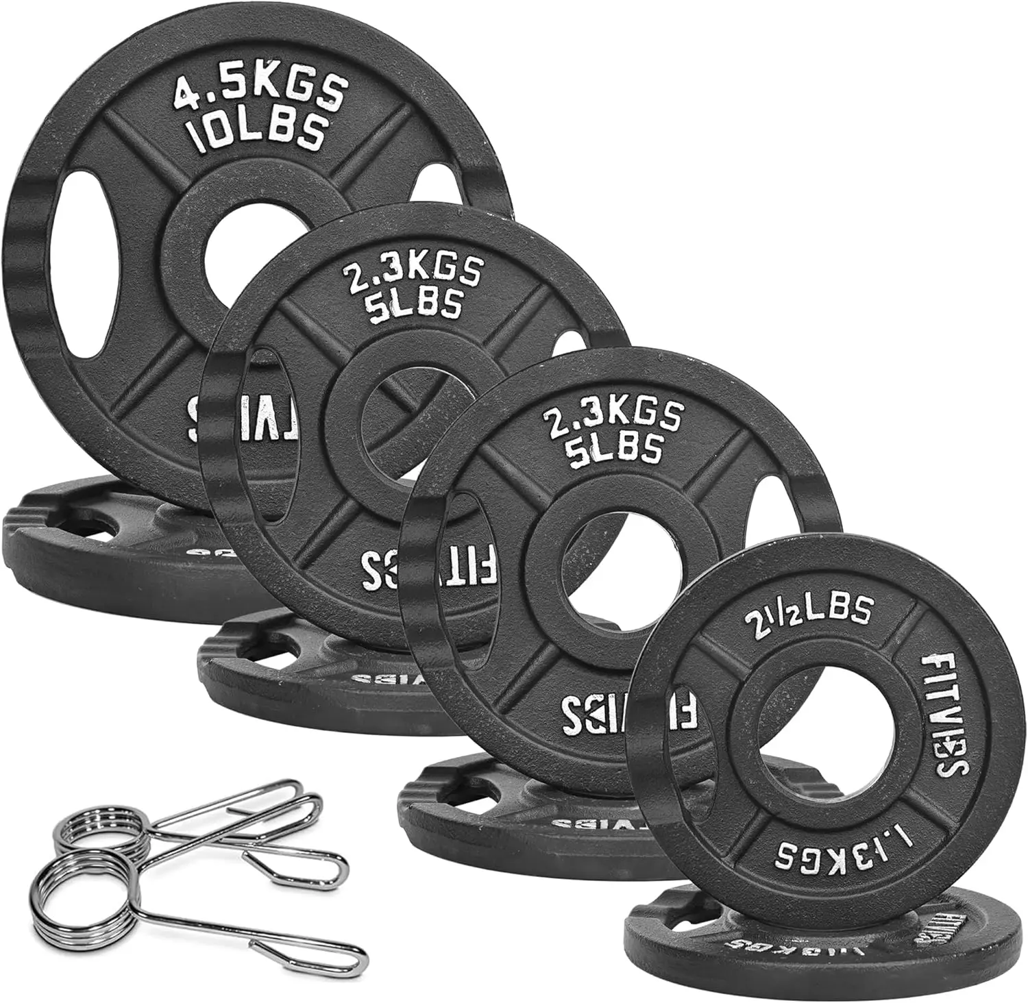 Juego de Placas de pesas profesionales de hierro fundido (2,5-45LB) con orificio de 2 pulgadas - Negro con letras plateadas para barra olímpica, resistencia