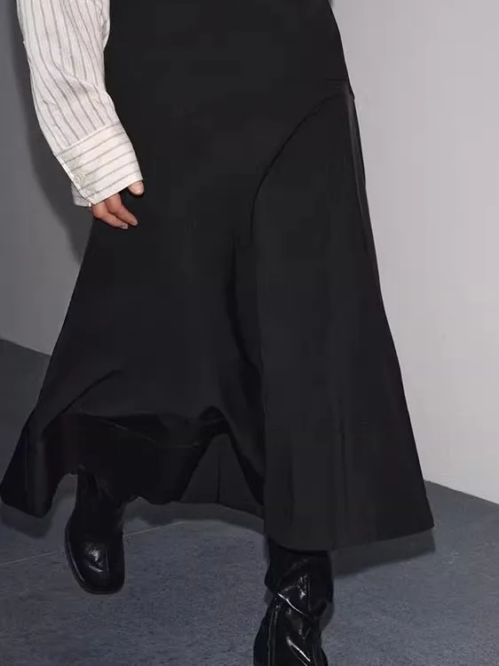 Elegancka spódnica midi z szerokimi nogawkami i paskiem, damska, nowa kolekcja jesienna, wyszczuplająca, w kształcie litery A, codzienna, asymetryczna, dopasowana.