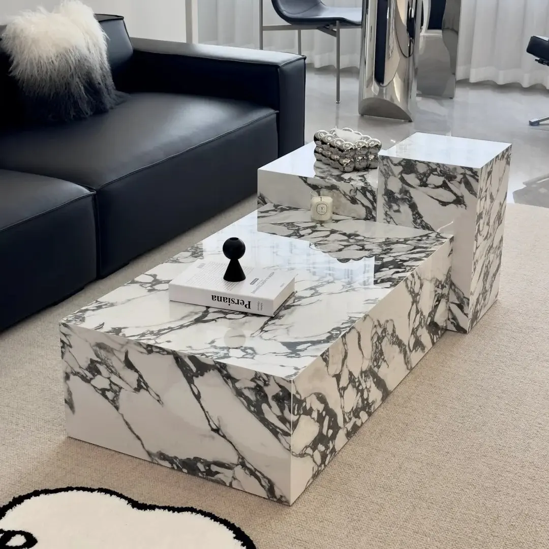 Customized Wholesale Stone Furniture Long Large Calacatta Viola Purple Marble Coffee Table Set for Hotel Villa