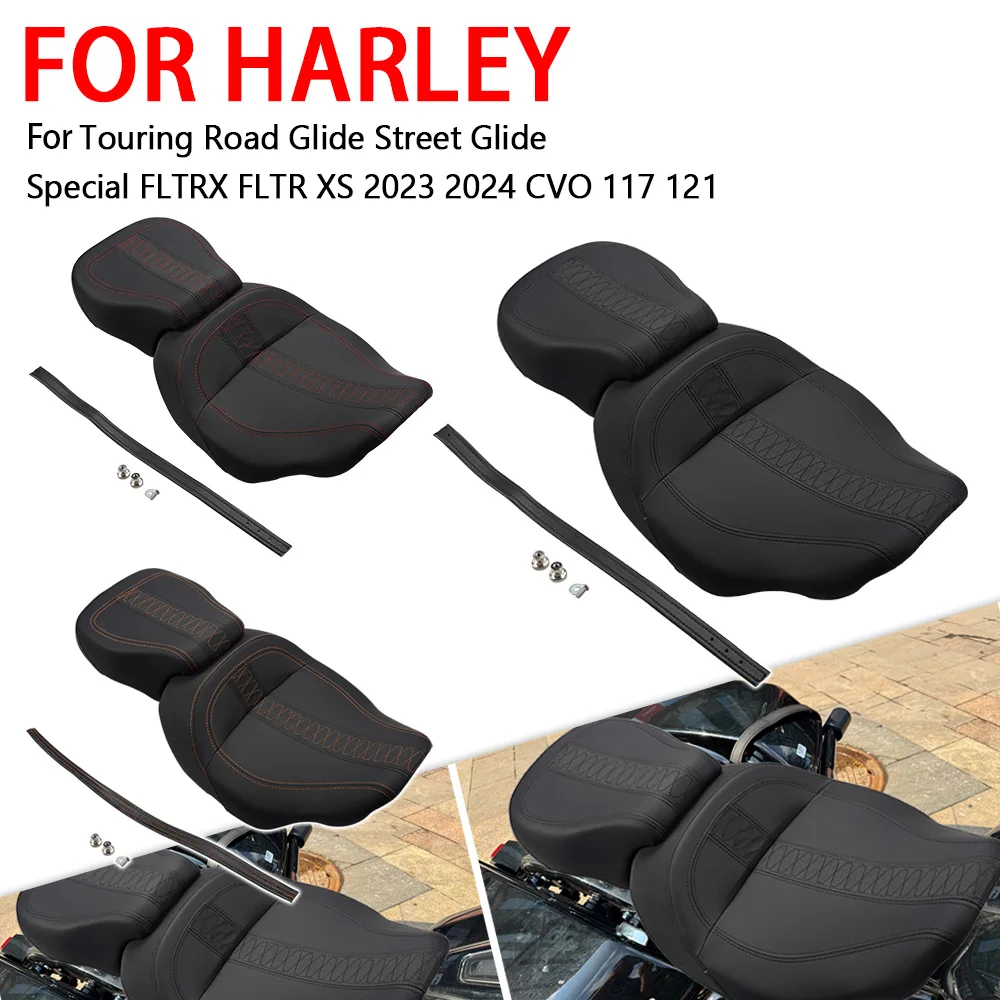Motorcycle Front & Rear Seat Cushions For Harley Touring Road Glide Street Glide Special FLTRX 2023 2024 Driver Passenger Pad