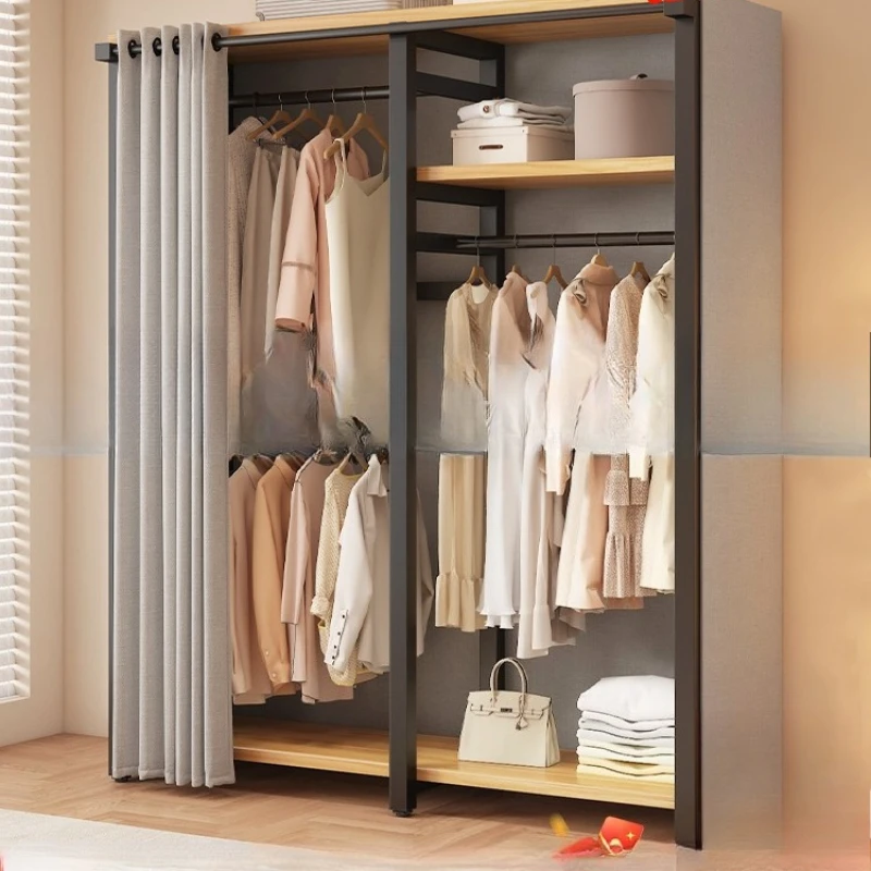 Cabide de chão ao teto combinação de quarto rack à prova de poeira guarda-roupa simples metal integrado cabide de armazenamento aberto