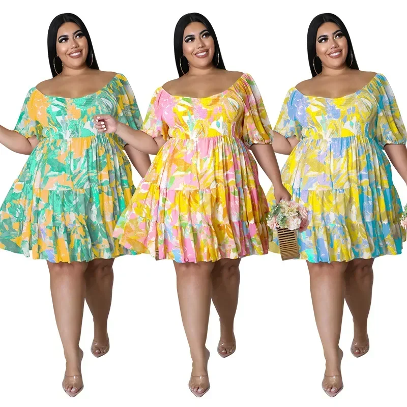 MY957 European and American plus size women's clothing, summer new sexy, one shoulder printed dress, chubby MM, women's jumpsuit